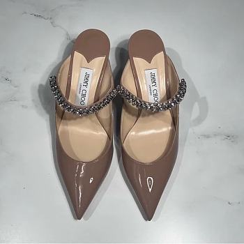 Jimmy Choo Bing 65 Ballet Pink Patent Crystal Strap Heels 6.5cm