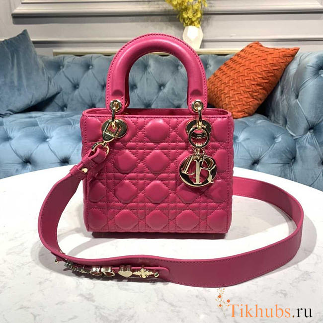 Dior Lady Cannage 2way Shoulder Handbag Pink 20x8.5x17cm - 1