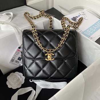Chanel Backpack Chain Bag Lambskin Black 18 x 20 x 7 cm