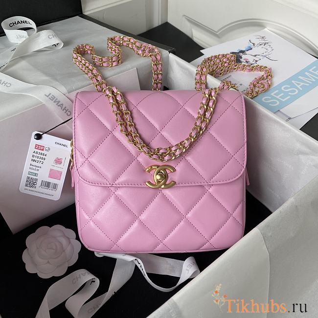 Chanel Backpack Chain Bag Lambskin Pink 18 x 20 x 7 cm - 1