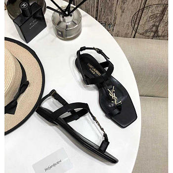 YSL Cassandra Flat Leather Sandals Black