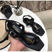 YSL Cassandra Flat Leather Sandals Black - 5