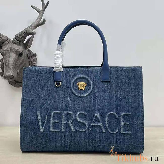 Versace La Medusa Large Tote Bag Denim Navy 40x29x16cm - 1