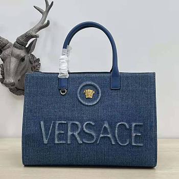 Versace La Medusa Large Tote Bag Denim Navy 40x29x16cm