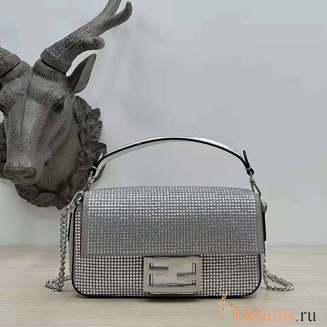 Fendi Baguette Mini Silver Crystals Bag 19x11.5x4cm - 1