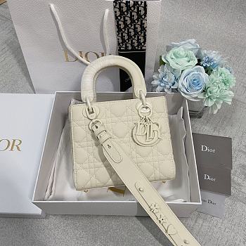 Dior Small Lady Ultramatte Cannage Calfskin White 20cm