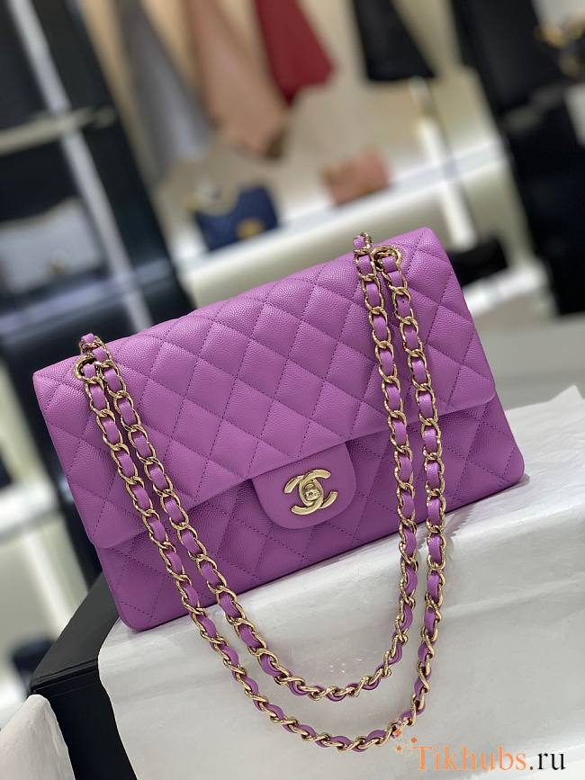 Chanel Medium Flap Bag Caviar Purple Gold 25cm - 1