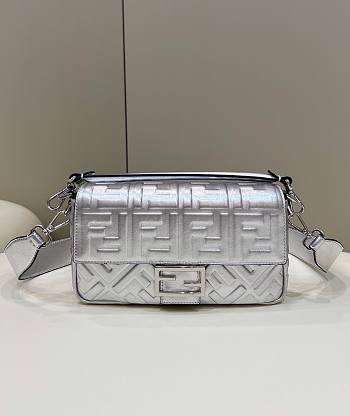 Fendi Baguette Silver FF Shoulder Bag 27x15x6cm