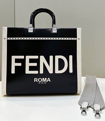 Fendi Sunshine Medium Canvas Black Patent Shopper Bag 35x31x17cm