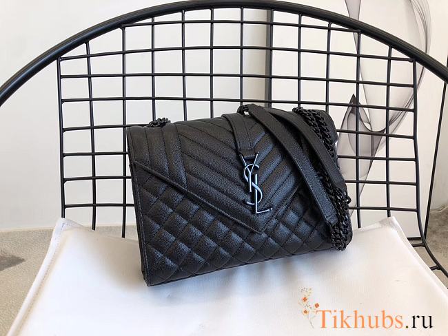 YSL Envelope Quilted Logo Plaque Black Shoulder Bag 24x17x6cm - 1