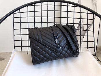 YSL Envelope Quilted Logo Plaque Black Shoulder Bag 24x17x6cm