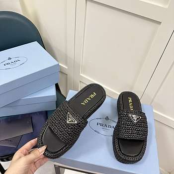 Prada Crochet Flat Slides Black