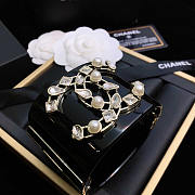 Chanel CC Faux Pearl Black Resin Wide Cuff Bracelet 17cm - 2