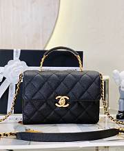 Chanel 23S Flap Bag With Top Handle Caviar Gold Black 19x13x7.5cm - 1