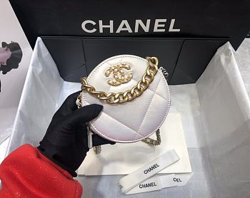 Chanel 19 Round Clutch With Chain Iridescent White Gold 12x12x4.5cm