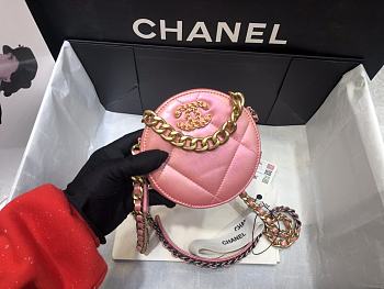 Chanel 19 Round Clutch With Chain Iridescent Pink Gold 12x12x4.5cm