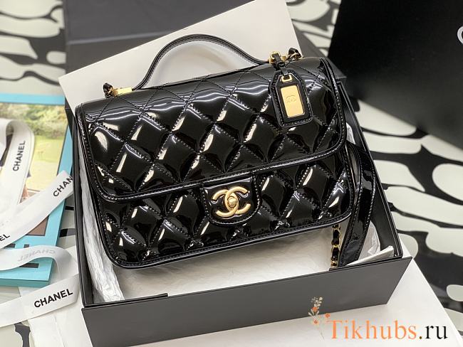 Chanel Medium Flap Bag Patent Black 25cm - 1