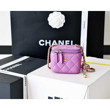 Chanel Lambskin Quilted Pearl Crush Mini Vanity Case Purple 8.5x11x7cm