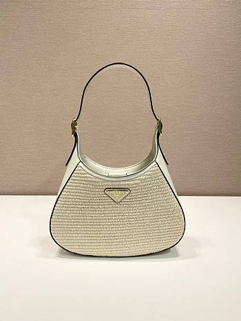 Prada Fabric Leather Shoulder Bag Tan White 26x17x4.5cm