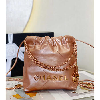 Chanel 22 Mini Handbag Metallic Calfskin & Pink Gold Tone Metal 20x19x6cm