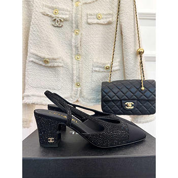 Chanel Strass Slingbacks Black Grosgrain 6cm
