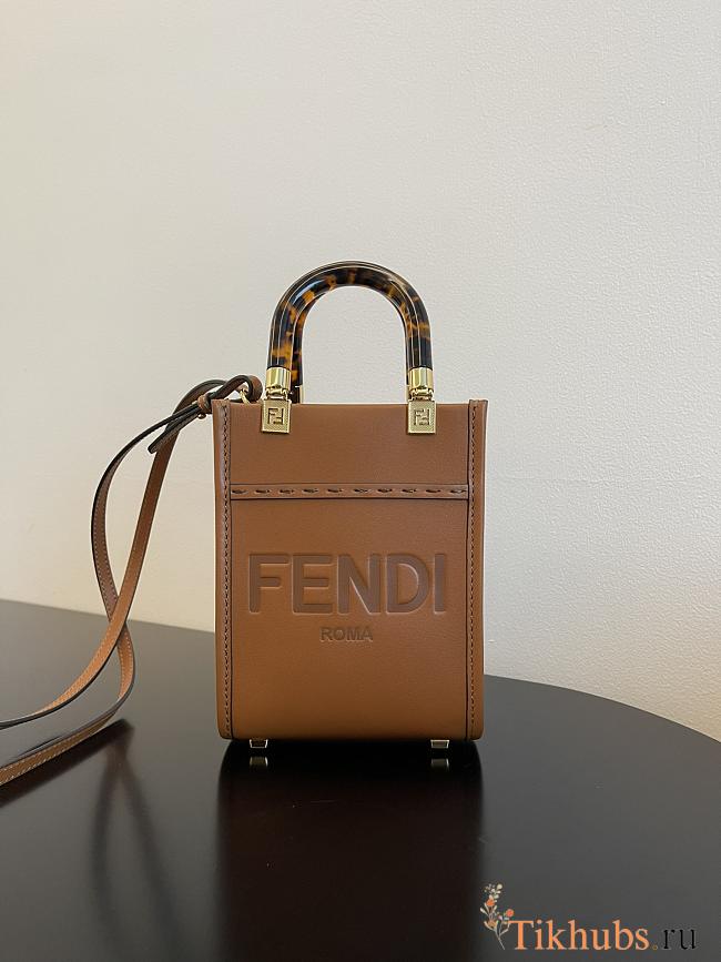 Fendi Mini Sunshine Shopper Brown Leather Bag 13x18x6.5cm - 1