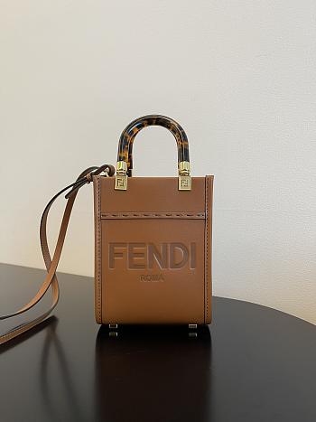 Fendi Mini Sunshine Shopper Brown Leather Bag 13x18x6.5cm