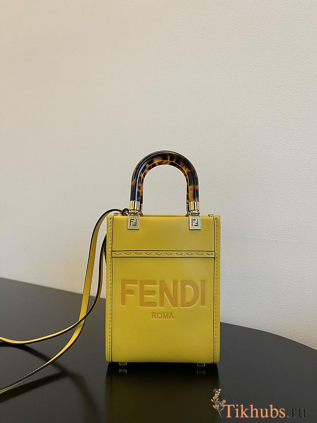 Fendi Mini Sunshine Shopper Yellow Leather Bag 13x18x6.5cm - 1