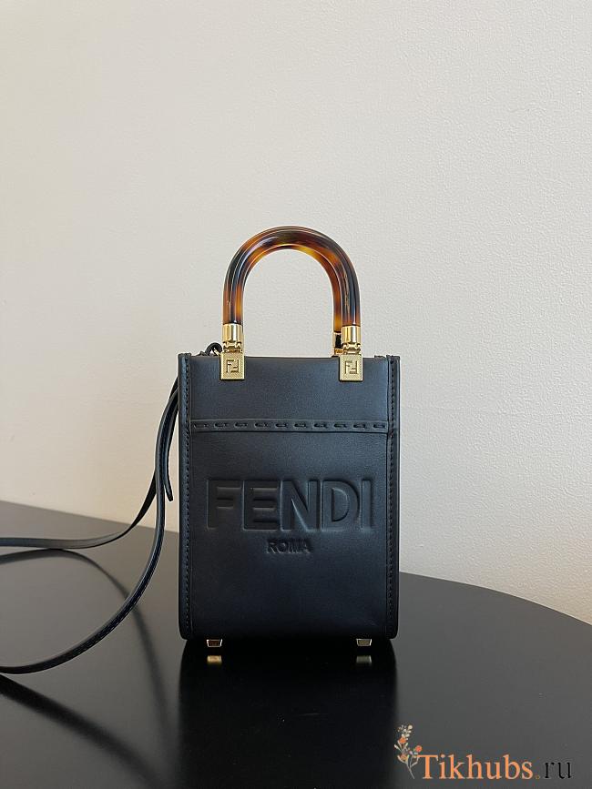 Fendi Mini Sunshine Shopper Black Leather Bag 13x18x6.5cm - 1