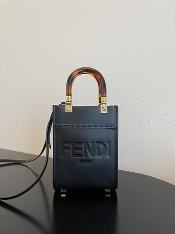 Fendi Mini Sunshine Shopper Black Leather Bag 13x18x6.5cm