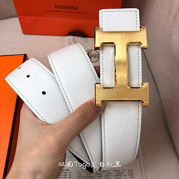 Hermes Togo Leather Belt White