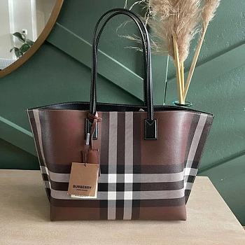 Burberry Medium Check and Leather Tote Brown 34x14x28cm