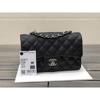 Chanel Caviar Rectangular Flap Bag Black with Silver 20cm