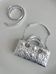 Dior Small Lady D-joy Bag Silver Tone Metallic Diamond Motif 22 x 12 x 6 cm - 6