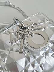 Dior Small Lady D-joy Bag Silver Tone Metallic Diamond Motif 22 x 12 x 6 cm - 3