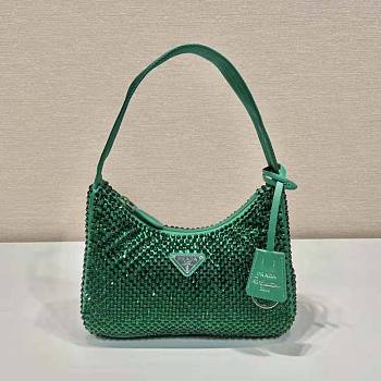 Prada Satin Mini Bag With Crystals Green 22x17x6cm