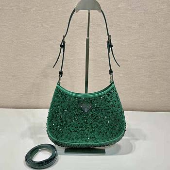 Prada Cleo Satin Bag With Crystals Green 22x18.5x4.5cm