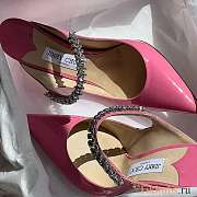 Jimmy Choo Candy Pink Patent Leather Pumps Crystal Bing 65  - 2