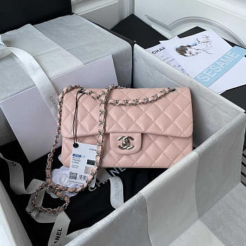 Chanel Classic Flap Bag Calfskin Silver Hardware Small Pink 23cm