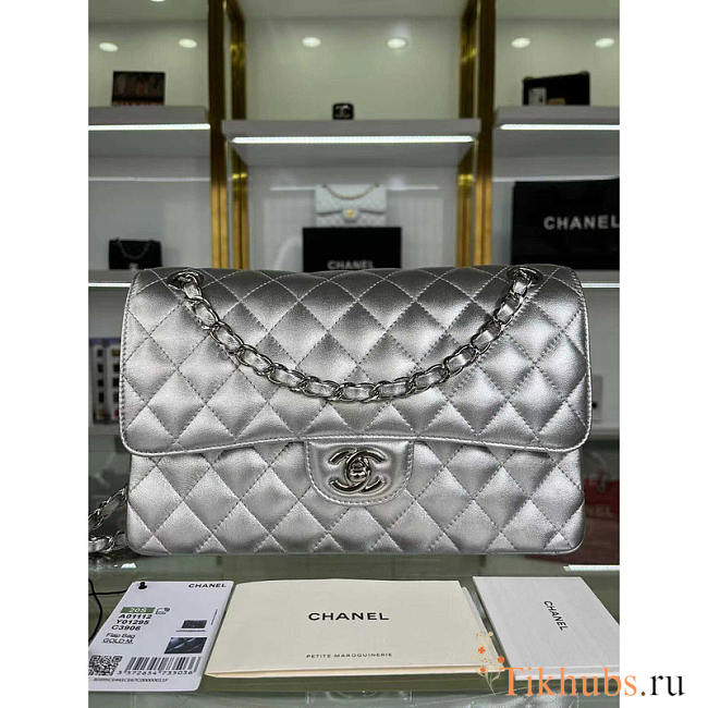 Chanel Flap Bag Medium Iridescent Silver Lilac Lambskin 25cm - 1