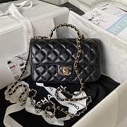 Chanel Camellia Embossed With Top Handle Bag Black 18cm - 1