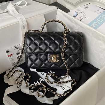 Chanel Camellia Embossed With Top Handle Bag Black 18cm