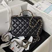 Chanel Camellia Embossed With Top Handle Bag Black 18cm - 2