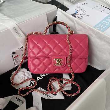 Chanel Camellia Embossed With Top Handle Bag Rose Red 18cm