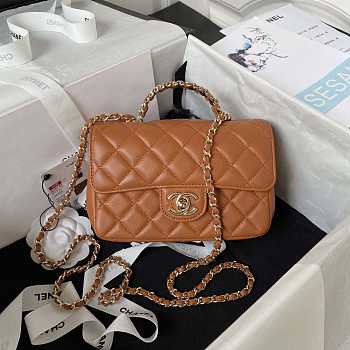Chanel Camellia Embossed With Top Handle Bag Brown 18cm