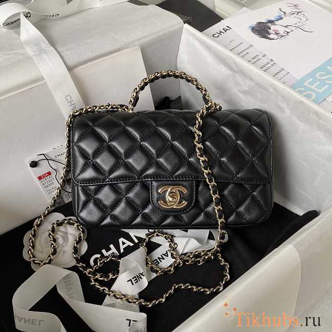 Chanel Camellia Embossed With Top Handle Bag Black 21cm - 1