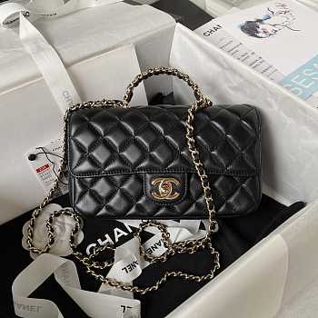 Chanel Camellia Embossed With Top Handle Bag Black 21cm