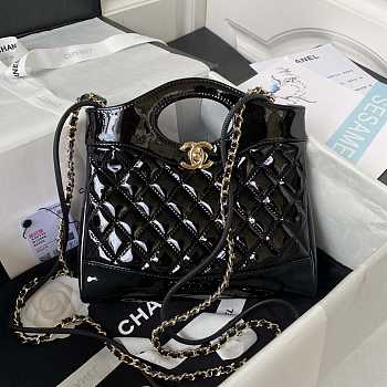 Chanel Mini Bi Color Chain Patent Leather Bag Black 22 x 23 x 5.5 cm