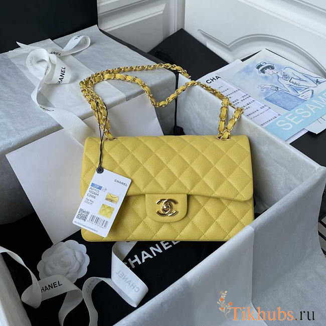 Chanel Small Flap Bag Caviar Gold Hardware Yellow 23cm - 1