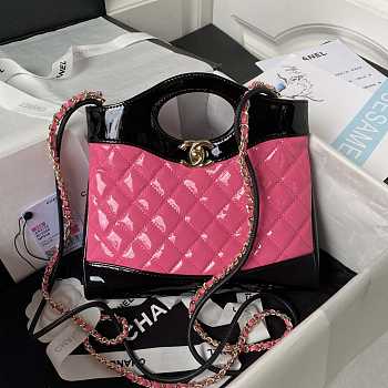 Chanel Mini Bi Color Chain Patent Leather Bag Black Pink 22 x 23 x 5.5 cm